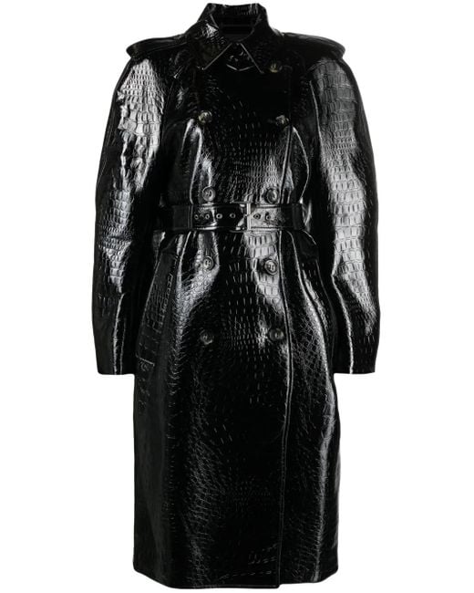 レザージャケット・コート SPORTMAX BLACK SYNTHETIC LEATHER FAGGI COAT Sportmax Faggi Crocodile-Effect Trench Coat in Black | Lyst