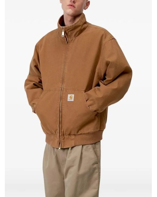 Carhartt Brown Ravon Logo-Patch Zip-Up Jacket for men