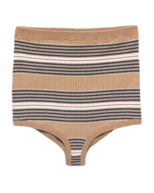 Prada Natural Striped Ribbed Mini Shorts