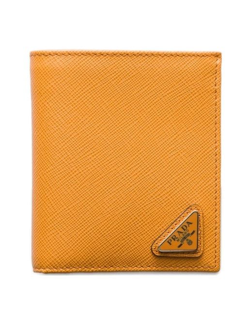 Prada Orange Triangle-Logo Leather Wallet for men