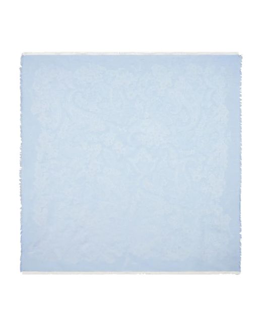 Etro Blue Floral Jacquard Paisley Shawl