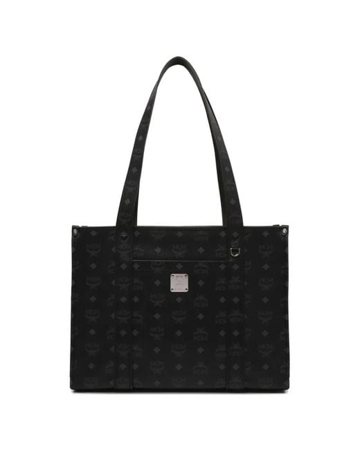 MCM Black Large Aren School Monogram-Print Tote Bag