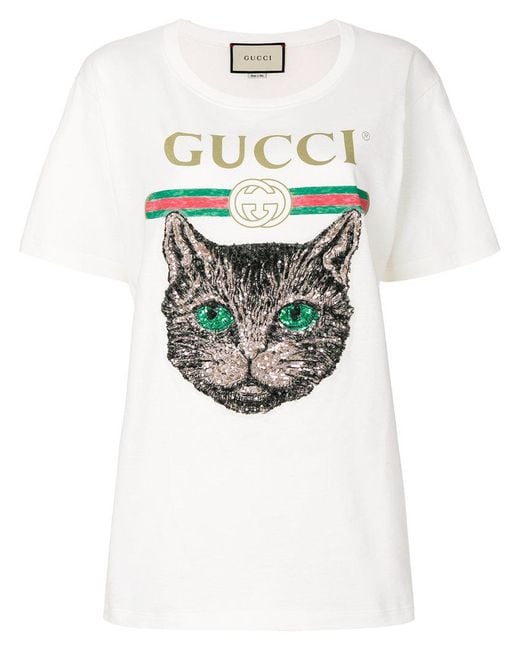 Gucci White Logo T-shirt With Mystic Cat