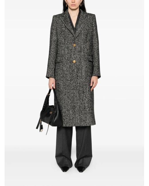 Tagliatore Gray Herringbone Button-Detail Coat