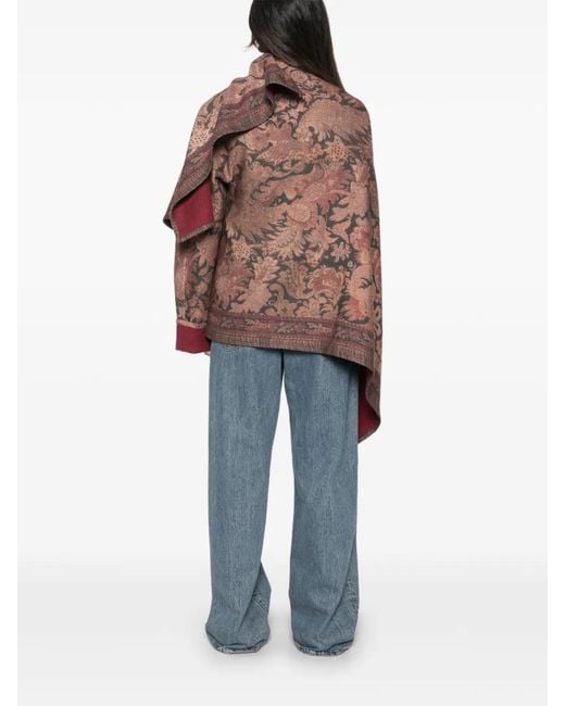 Pierre Louis Mascia Brown Floral-Print Asymmetric-Hem Cape