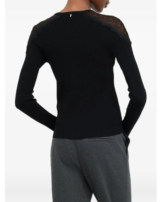 Liu Jo Black Lace-Insert Ribbed Sweater