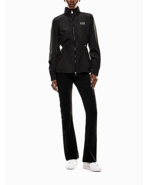 EA7 Black Drawstring-Waist Bomber Jacket