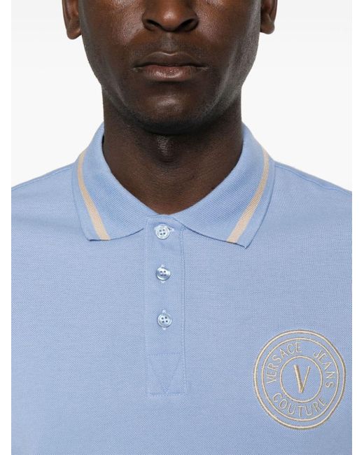 Versace Blue Logo-embroidered Polo Shirt for men