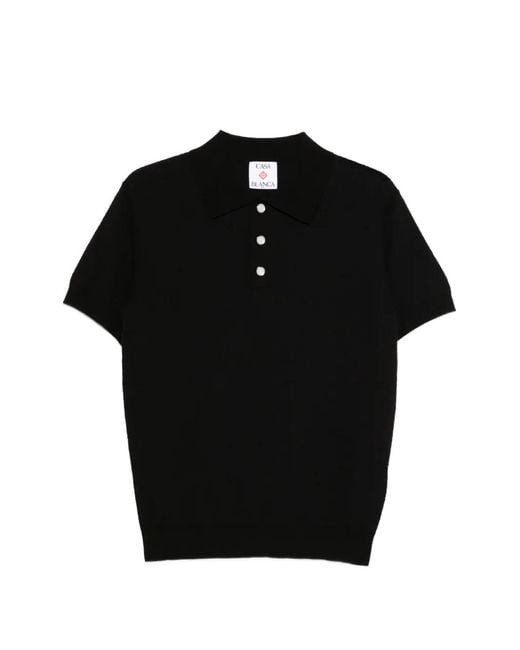 Casablanca Black Pointelle Monogram Polo Shirt for men