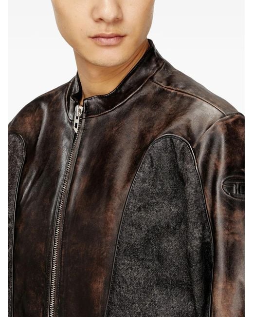 DIESEL Brown L-Krill-Dnm Panelled Leather Jacket for men