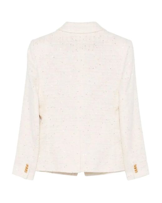 Tagliatore White Sequin-Embellished Double-Breasted Blazer