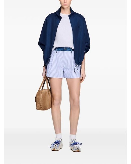 Sandro Blue Striped Shorts With Denim Details