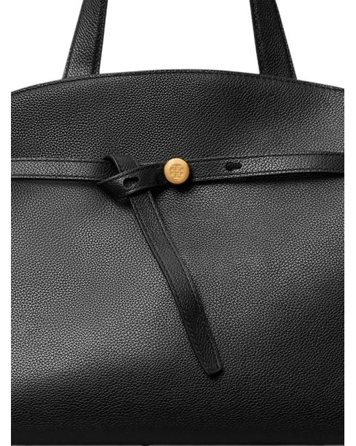 Tory Burch Black Logo-Plaque Leather Tote Bag
