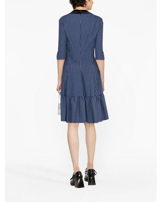 Talbot Runhof Blue Patterned-Jacquard Ruffle Mini Dress