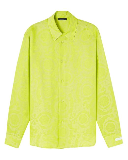 Versace Yellow Patterned-jacquard Spread-collar Shirt for men