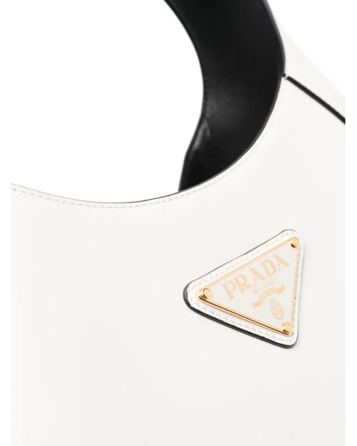 Prada White Triangle-Logo Leather Shoulder Bag