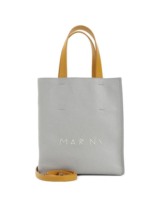 Marni Gray Leather Museo Mini Bag With Symbol Embroidery