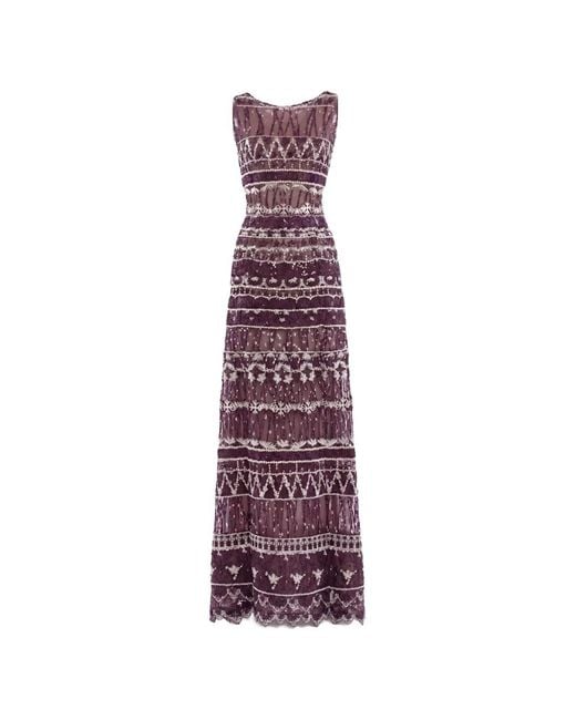 Saiid Kobeisy Purple Sequin-Embellished Embroidered Maxi Dress