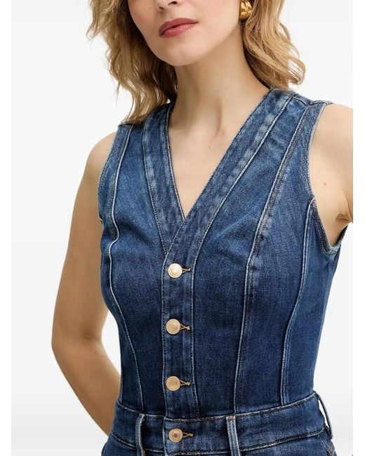 Guess Blue Button V-Neck Midi Dress