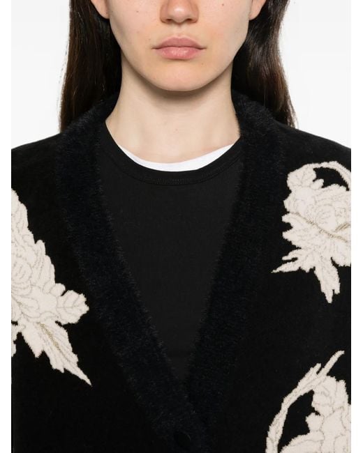 Forte_forte Black Floral-Embroidered Cardigan-Style Jacket