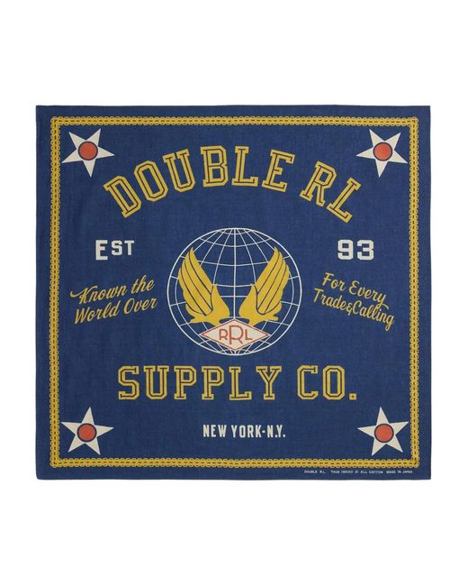 RRL Blue Logo-Printe Cotton Bandanna for men