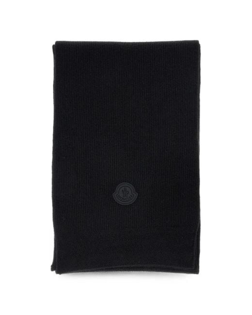 Moncler Black Logo-Patch Ribbed Scarf for men