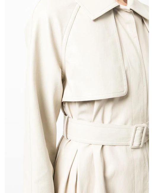 Goen.J Natural Faux-Leather Belted Trench Coat