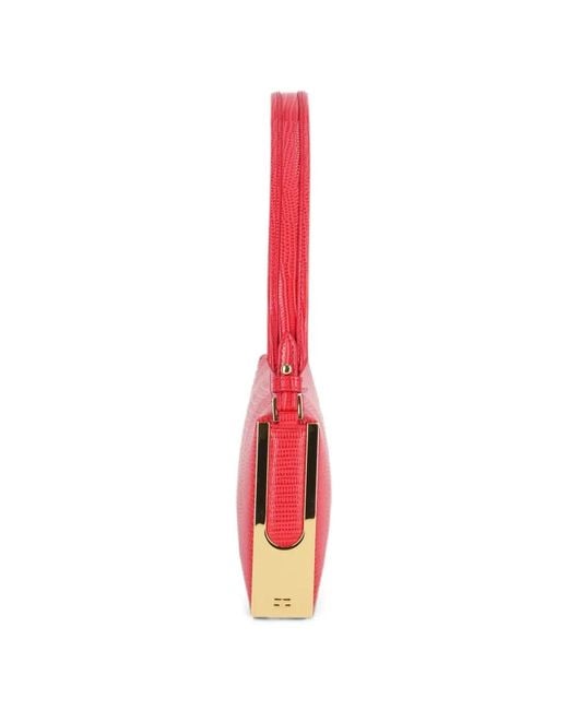 Elisabetta Franchi Red Lizard-Effect-Tone Trim Shoulder Bag