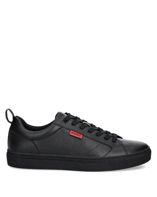 HUGO Black Logo-Patch Lace-Up Sneakers for men