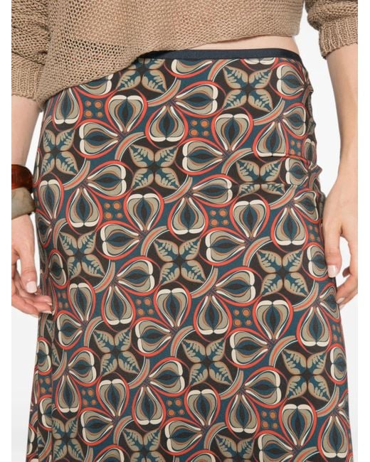 Siyu Brown Geometric-Print Midi Skirt