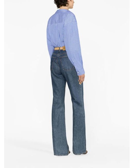 Etro Blue Striped Logo-Embroidered Cotton Shirt