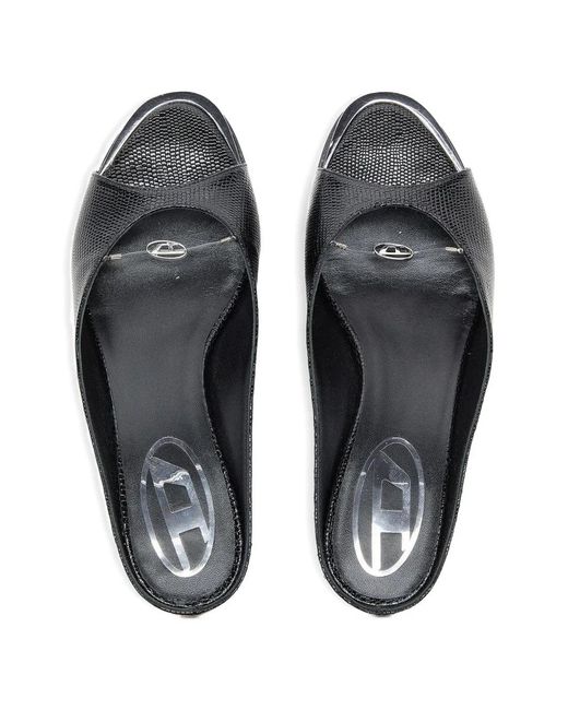 DIESEL Black D-Diam's Lizard-Effect Heeled Mules