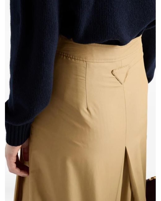Prada Natural Box-Pleat Kick-Pleat Midi Skirt