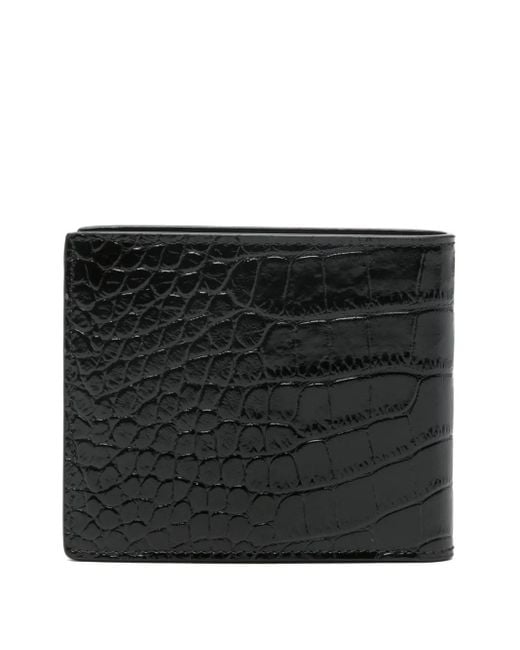 Tom Ford Black Shiny Crocodile-Print Leather Bifold Wallet for men