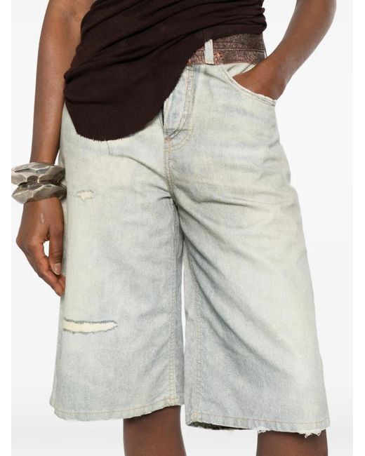 Haikure White Printed-Belt Shorts