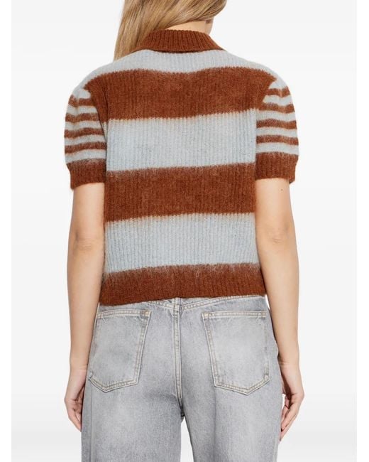 AllSaints Brown Striped-Pattern Polo Top