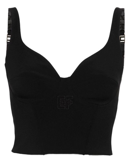 Elisabetta Franchi Black Embroidered-Logo Cropped Top