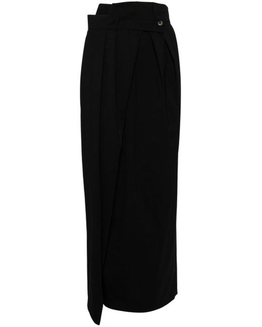 A.W.A.K.E. MODE Black Virgin Wool Wrap Maxi Skirt