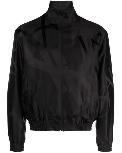 Saint Laurent Black Logo-print Tonal Silk Jacket for men