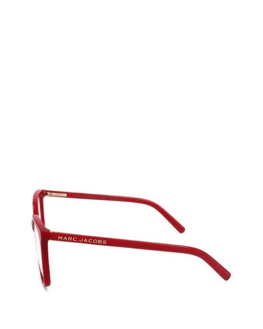 Marc Jacobs Red Logo-Print Geometric-Frame Glasses