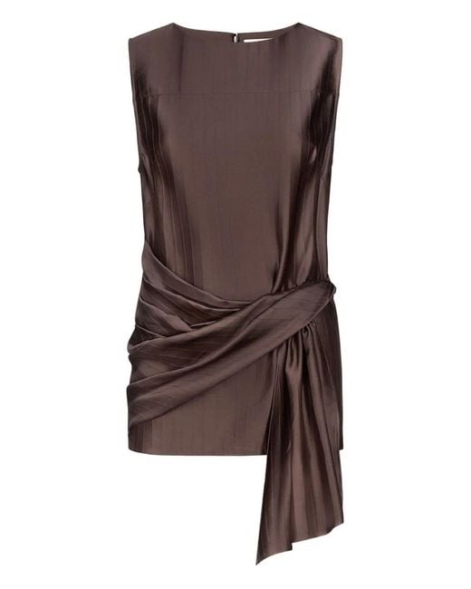 Loulou de Saison Brown Fonda Striped Draped Top