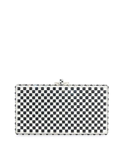 Judith Leiber White Check-Pattern Crystal Clutch Bag