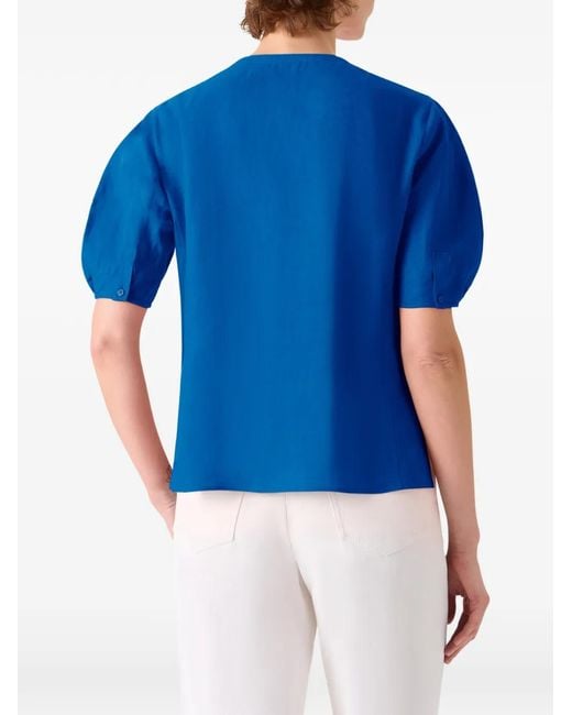 Akris Blue Puff-Sleeve Linen Shirt