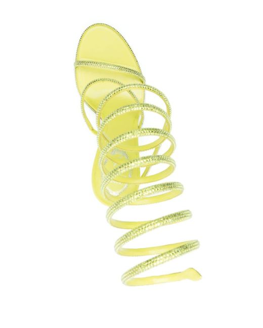 Rene Caovilla Metallic Yellow 105mm Crystal-embellished Sandals - Women's - Calf Leather/satin