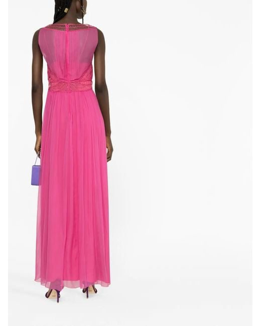 Alberta Ferretti Pink Cornely-Embroidered Silk Maxi Dress