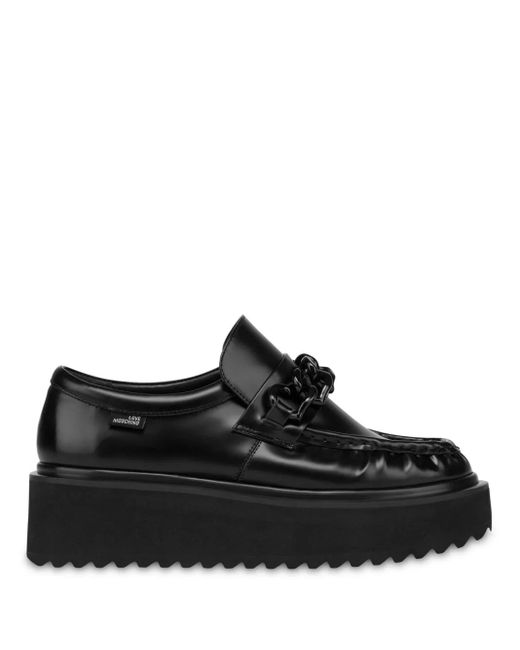 Love Moschino Black Chain Link-Detail Flatform Loafers