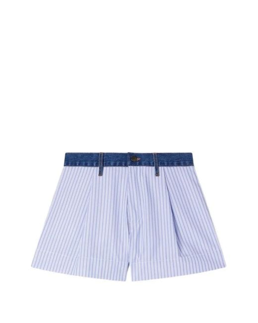 Sandro Blue Striped Shorts With Denim Details