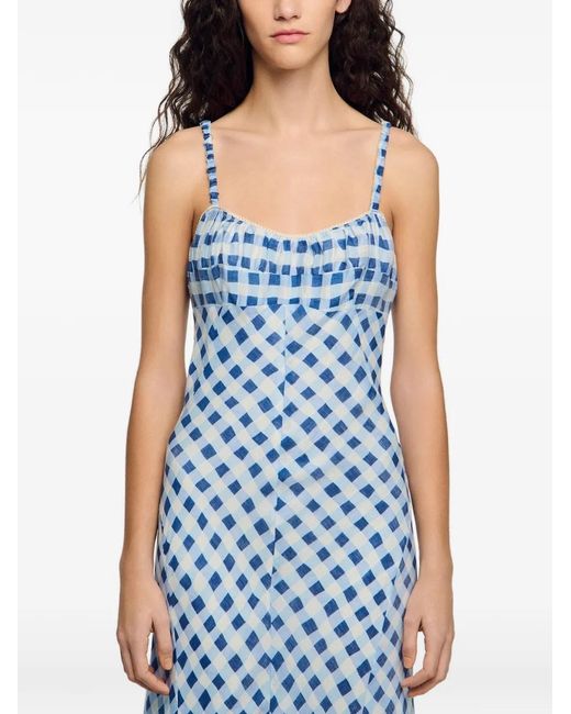 Sandro Blue Gingham Linen Maxi Dress