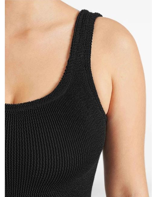 Hunza G Black Crinkle-Effect Square-Neck Swimsuit