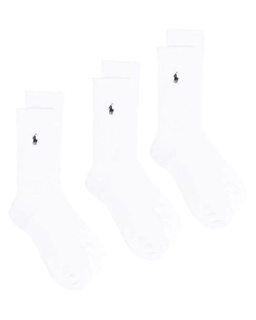 Polo Ralph Lauren White Three-Pack Polo Pony Ankle Socks for men